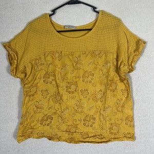 Viola Borghi Floral Linen Top Womens Small Cuffed Sleeve